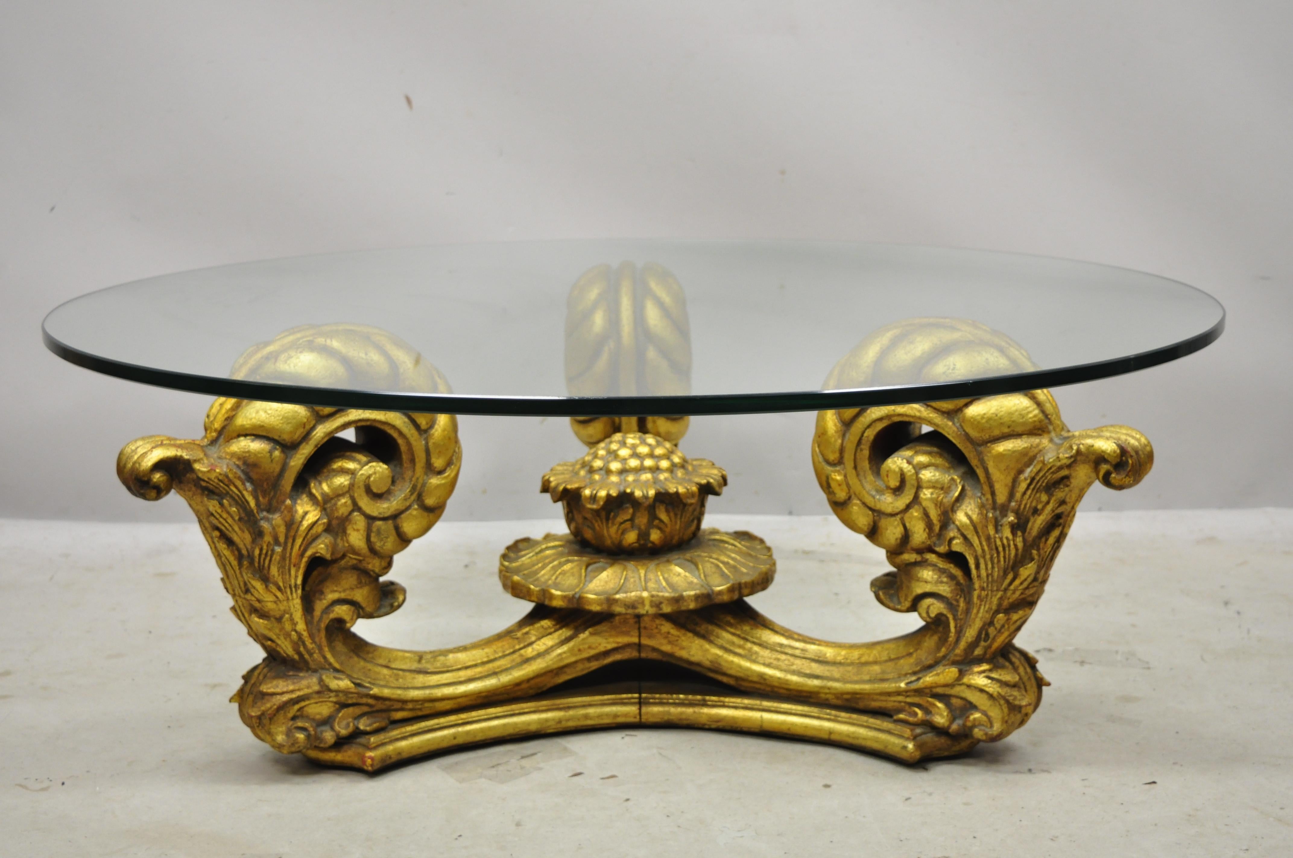 20th Century Francisco Hurtado Italian Spanish Hollywood Regency Gold Giltwood Coffee Table For Sale