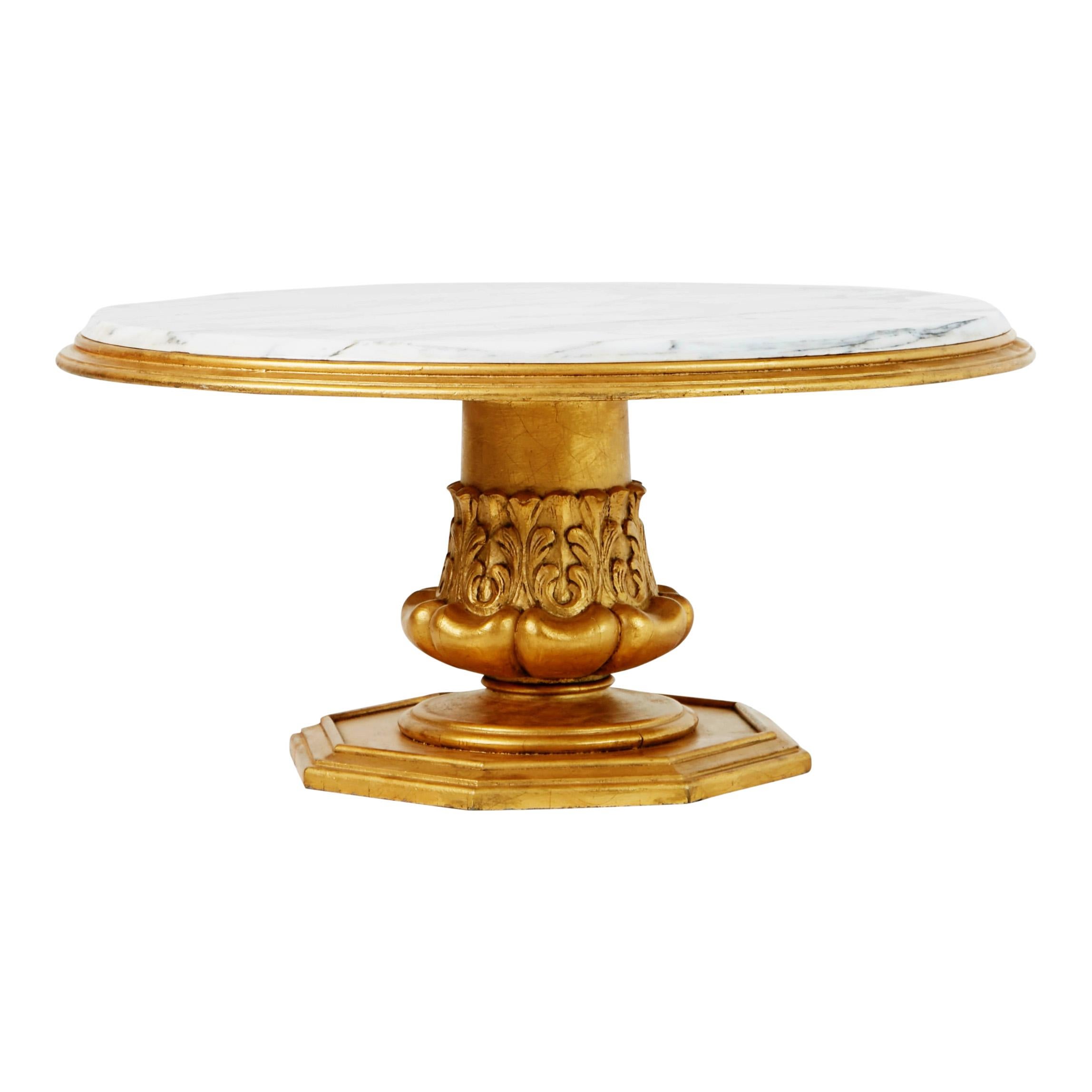Francisco Hurtado Marble and Giltwood Coffee Table, Spain, circa 1950 In Excellent Condition In Los Angeles, CA