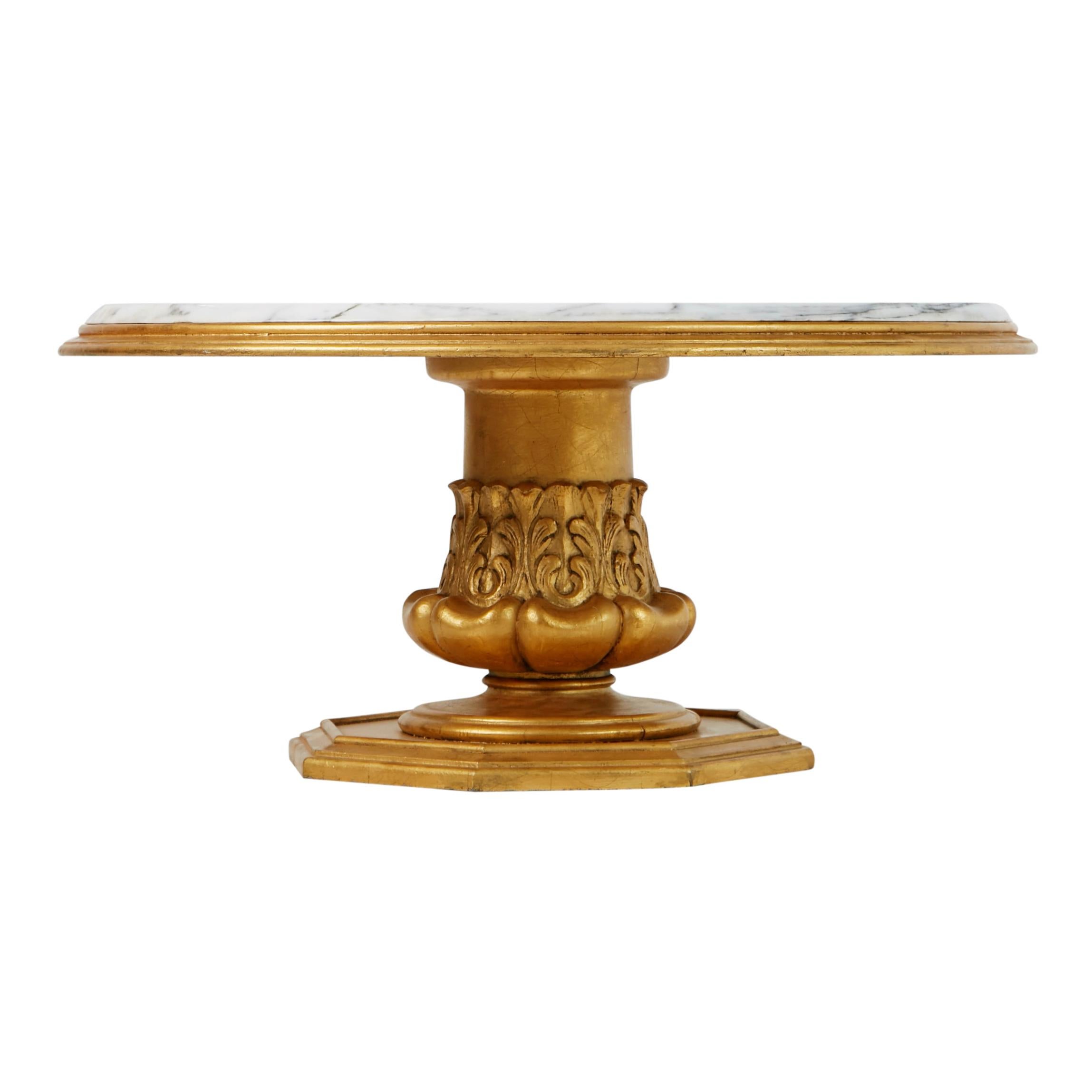Mid-20th Century Francisco Hurtado Marble and Giltwood Coffee Table, Spain, circa 1950