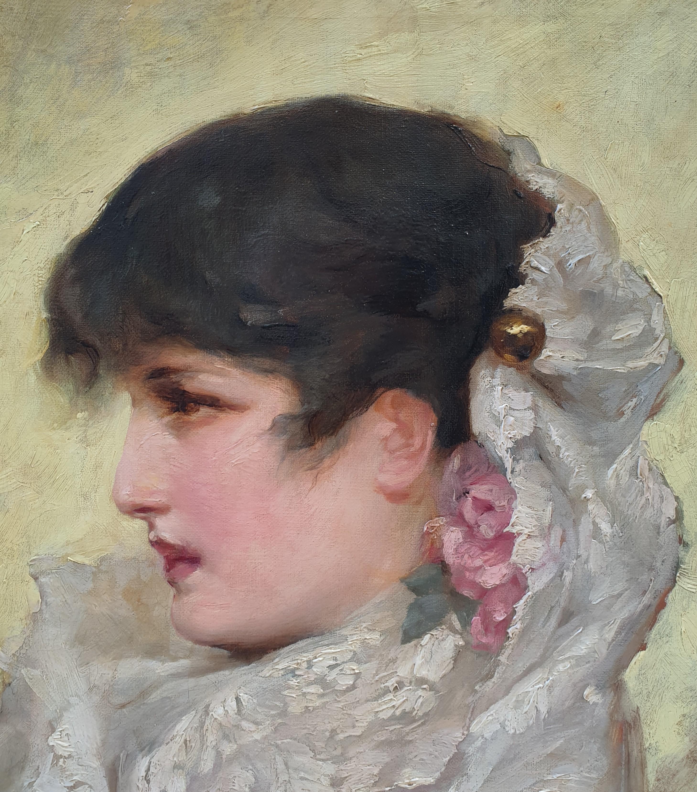 Portrait de Sarah Bernhardt en Camille dans La Dame aux camélias en Espagne 1882 19ème - Marron Portrait Painting par Francisco INGLADA