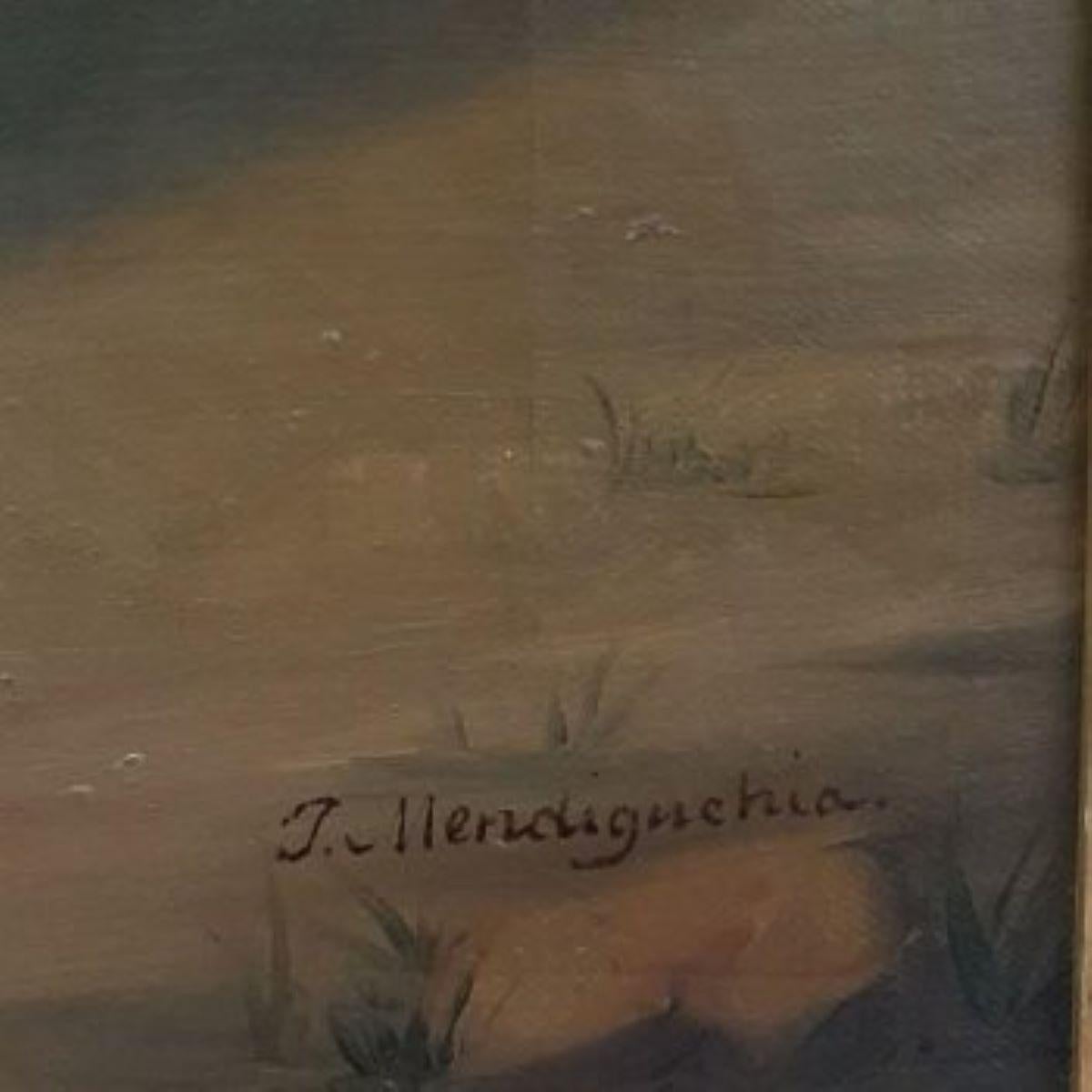 19th Century Spanish Religious Oil Painting – Virgin Mary with Two Saints For Sale 8