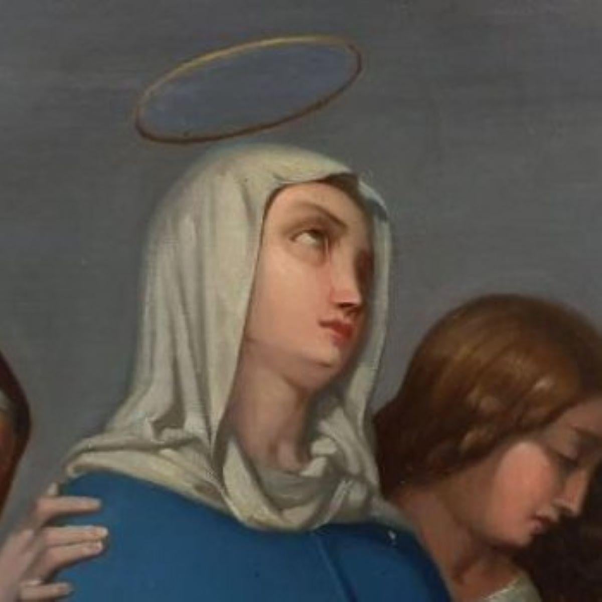 19th Century Spanish Religious Oil Painting – Virgin Mary with Two Saints

Exceptional 19th-century religious oil on canvas by Spanish painter Francisco Javier Mendiguchía y Núñez (Madrid, 1828–1891), renowned for his historical, religious, and