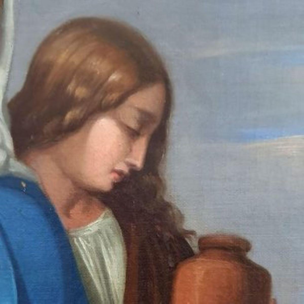 19th Century Spanish Religious Oil Painting – Virgin Mary with Two Saints For Sale 2