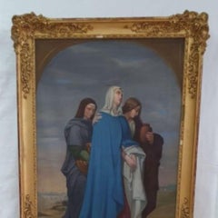 19th Century Spanish Religious Oil Painting – Virgin Mary with Two Saints