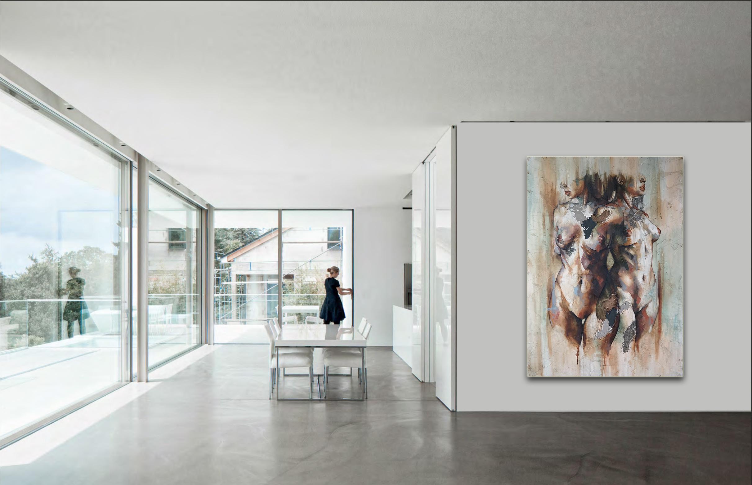 Efimero by Francisco Jimenez - Elegant Abstract Figurative painting of two women - Contemporary Painting by Francisco Jose Jimenez