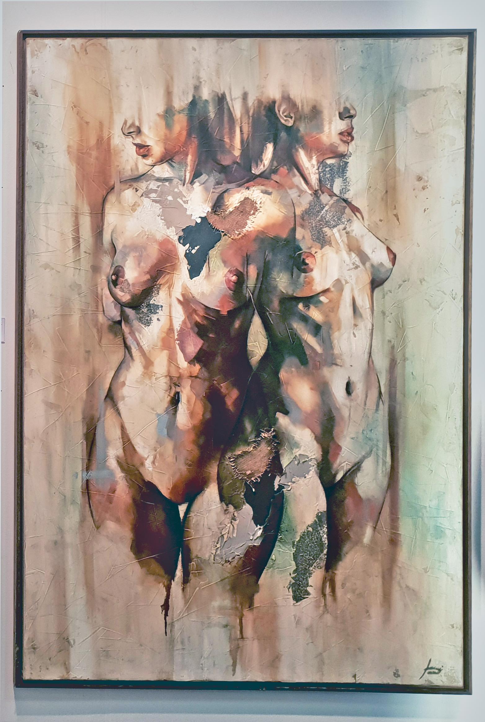 Efimero by Francisco Jimenez - Elegant Abstract Figurative painting of two women - Contemporary Painting by Francisco Jose Jimenez