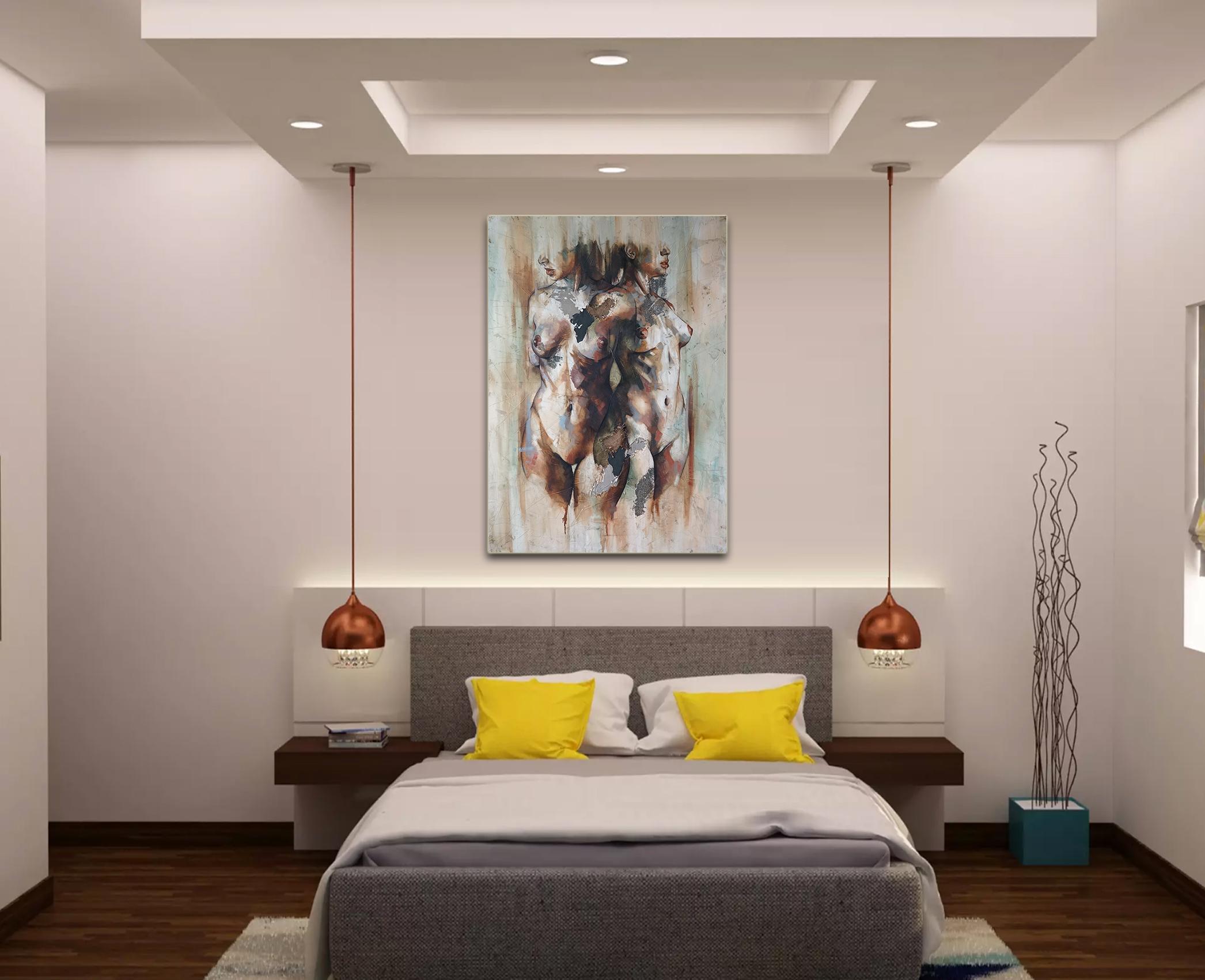 Efimero by Francisco Jimenez - Elegant Abstract Figurative painting of two women For Sale 2