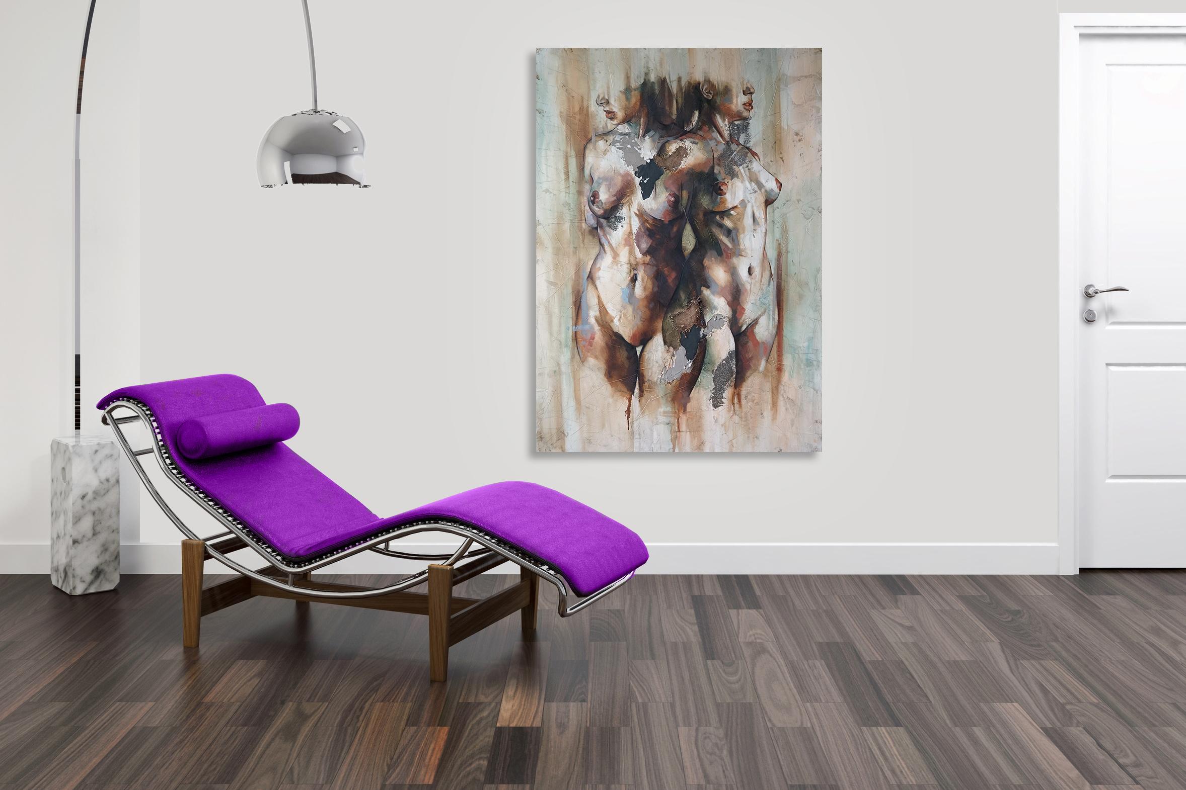 Efimero by Francisco Jimenez - Elegant Abstract Figurative painting of two women For Sale 3