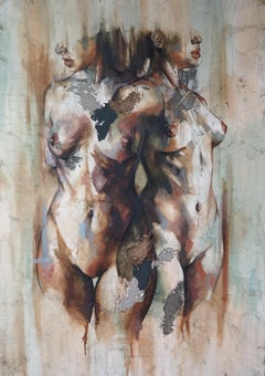 Efimero by Francisco Jimenez - Elegant Abstract Figurative painting of two women