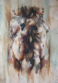 Efimero de Francisco Jimenez - Élégante peinture figurative abstraite de deux femmes