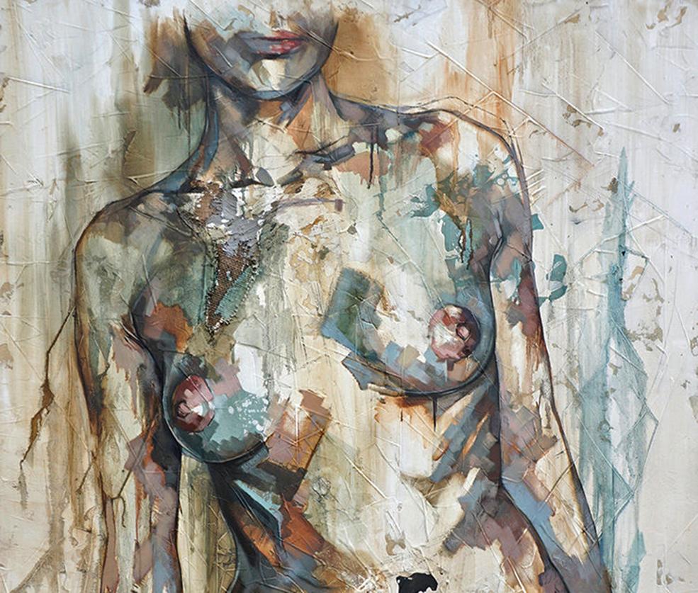 Fragile by F. Jimenez - Contemporary, Abstract Female Nude Figurative Painting 2