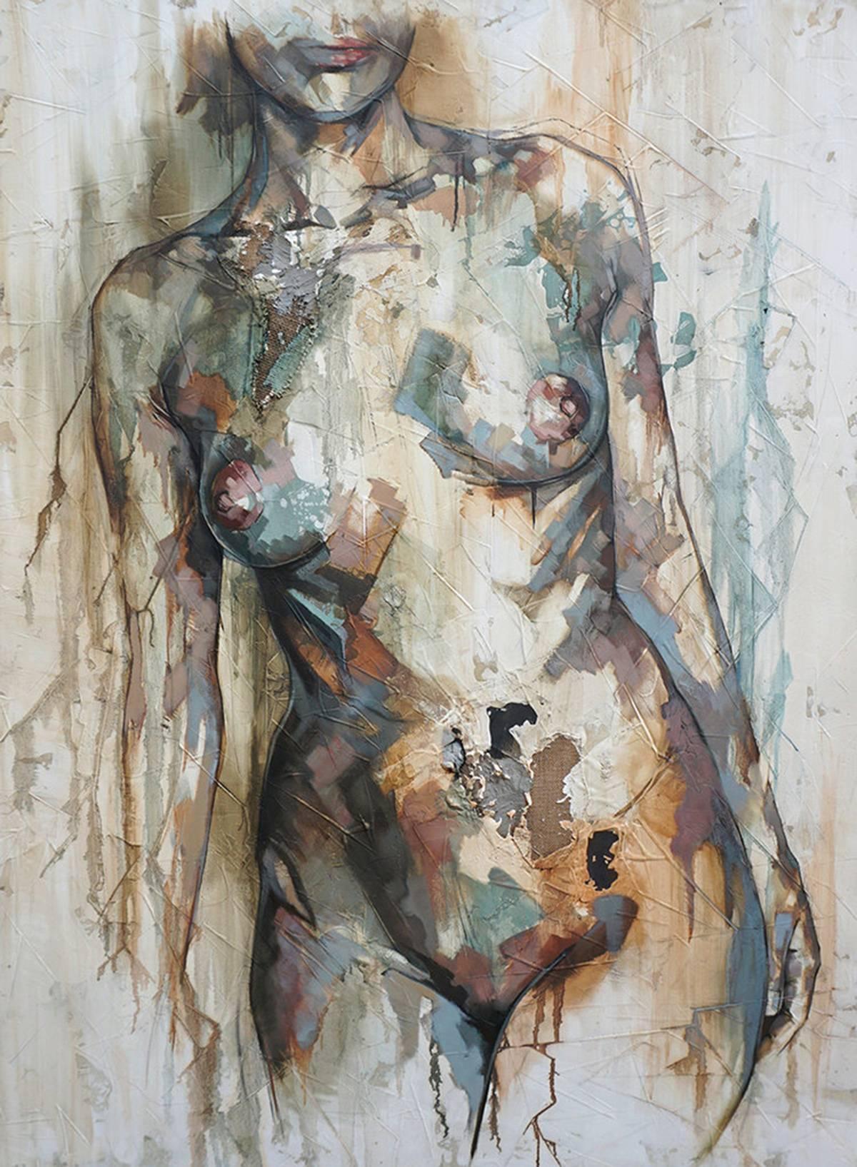 Fragile by F. Jimenez - Contemporary, Abstract Female Nude Figurative Painting