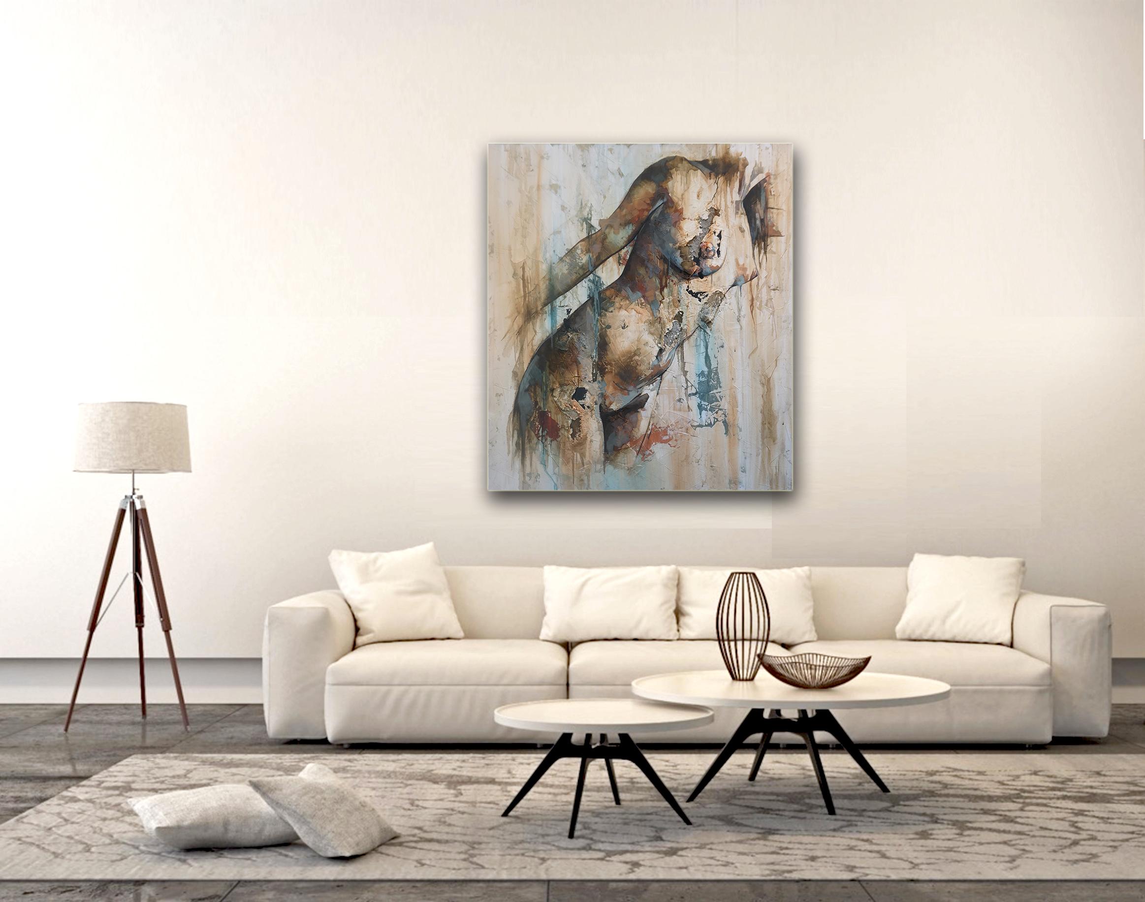 Preludio von Francisco Jimenez - Contemporary Nude Portrait Figurative Malerei (Grau), Figurative Painting, von Francisco Jose Jimenez