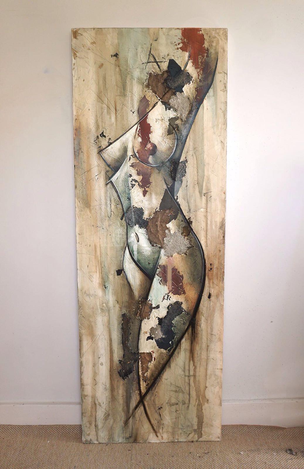 Silhoutte by Francisco Jimenez - Mid-Century Modern Nude Figurative Painting For Sale 1