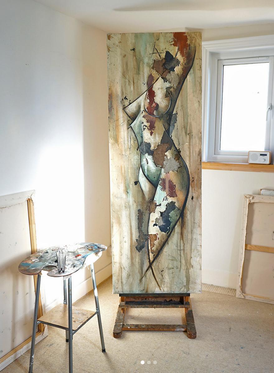 Silhoutte by Francisco Jimenez - Mid-Century Modern Nude Figurative Painting For Sale 3