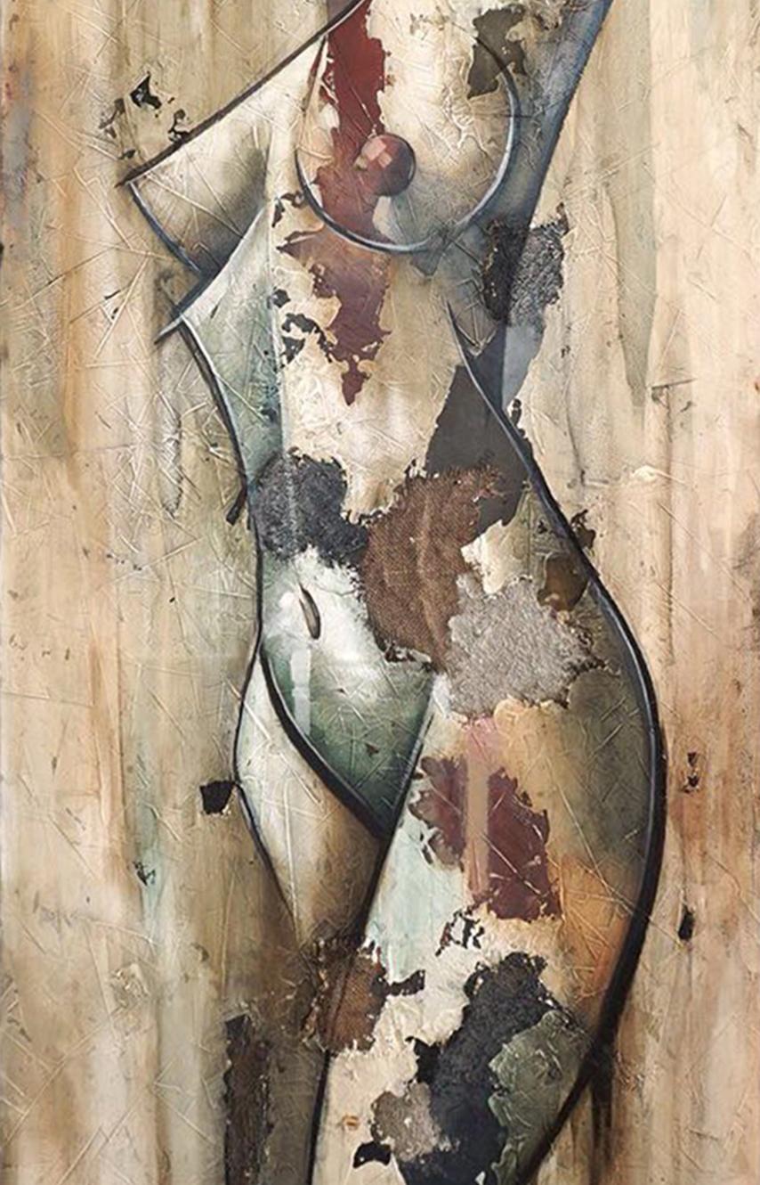 Silhoutte by Francisco Jimenez - Mid-Century Modern Nude Figurative Painting For Sale 1