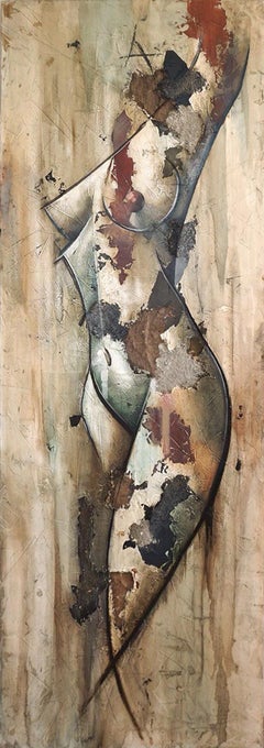 Silhoutte von Francisco Jimenez - Nudefarbenes figuratives Gemälde, Mid-Century Modern
