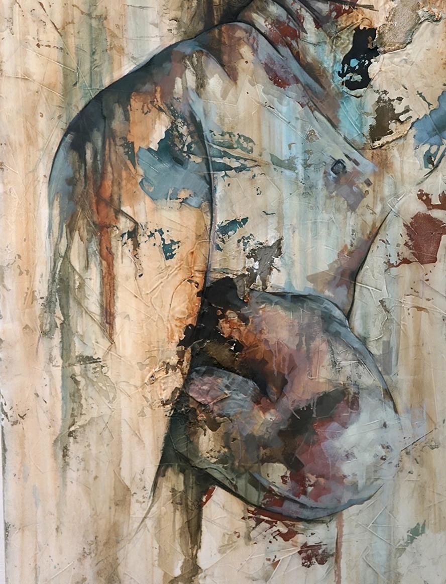 Francisco Jose Jimenez paints abstracted nude paintings using a range of materials, such as fabric, concrete, pieces of plastic etc.
His portraits tell stories of imperfect beauty, in contrast to today's perfect portrayal of naked women in the