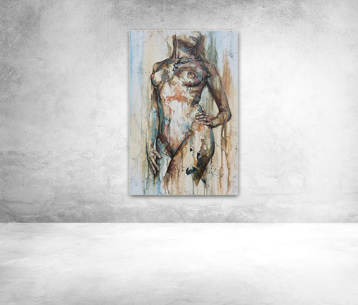 Virtud by Francisco Jimenez - Mixed Media, Abstract Nude Figurative Painting For Sale 2