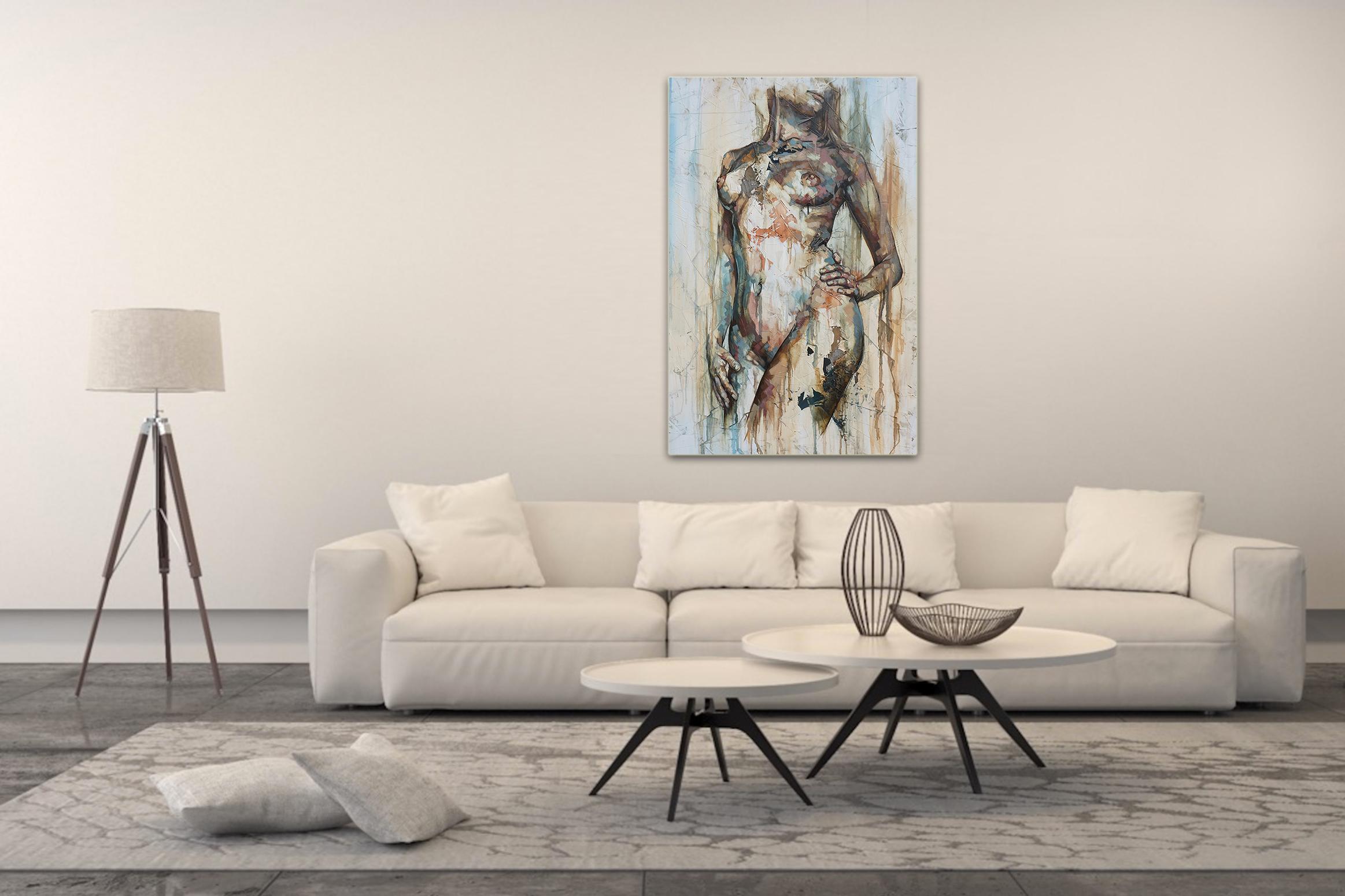 Virtud by Francisco Jimenez - Mixed Media, Abstract Nude Figurative Painting For Sale 5