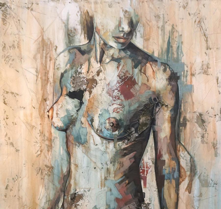 Whisper by Francisco Jimenez Mixed Media, Abstract Nude Figurative Painting 2