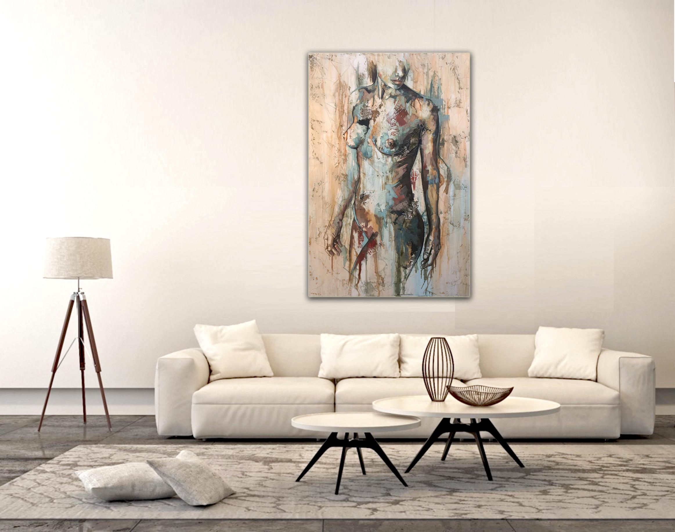 Whisper by Francisco Jimenez Mixed Media, Abstract Nude Figurative Painting 3