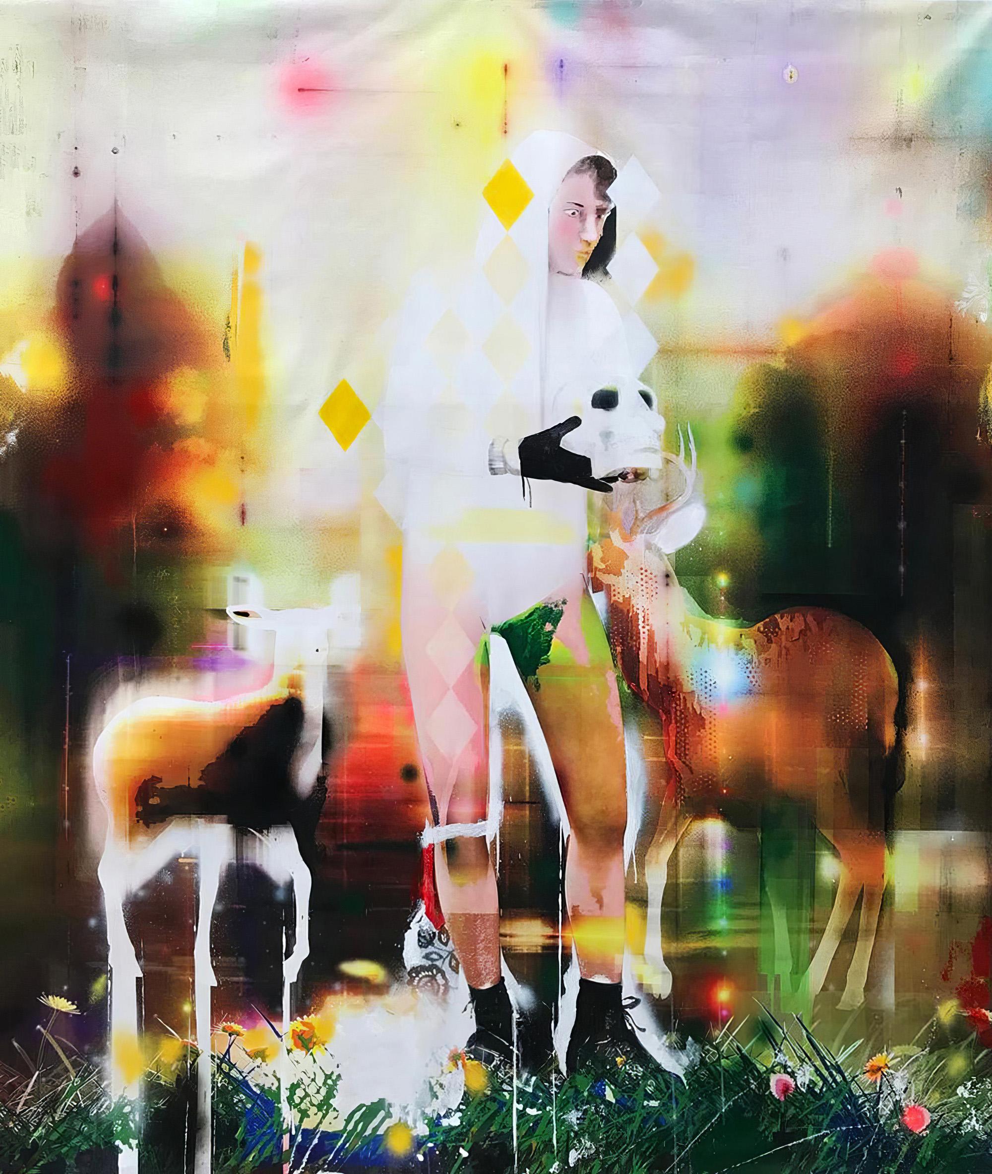 Plucking Daisies, Sisyphus Skull and Counting The Beats. From The Series Khloris - Abstract Painting by Francisco Larios