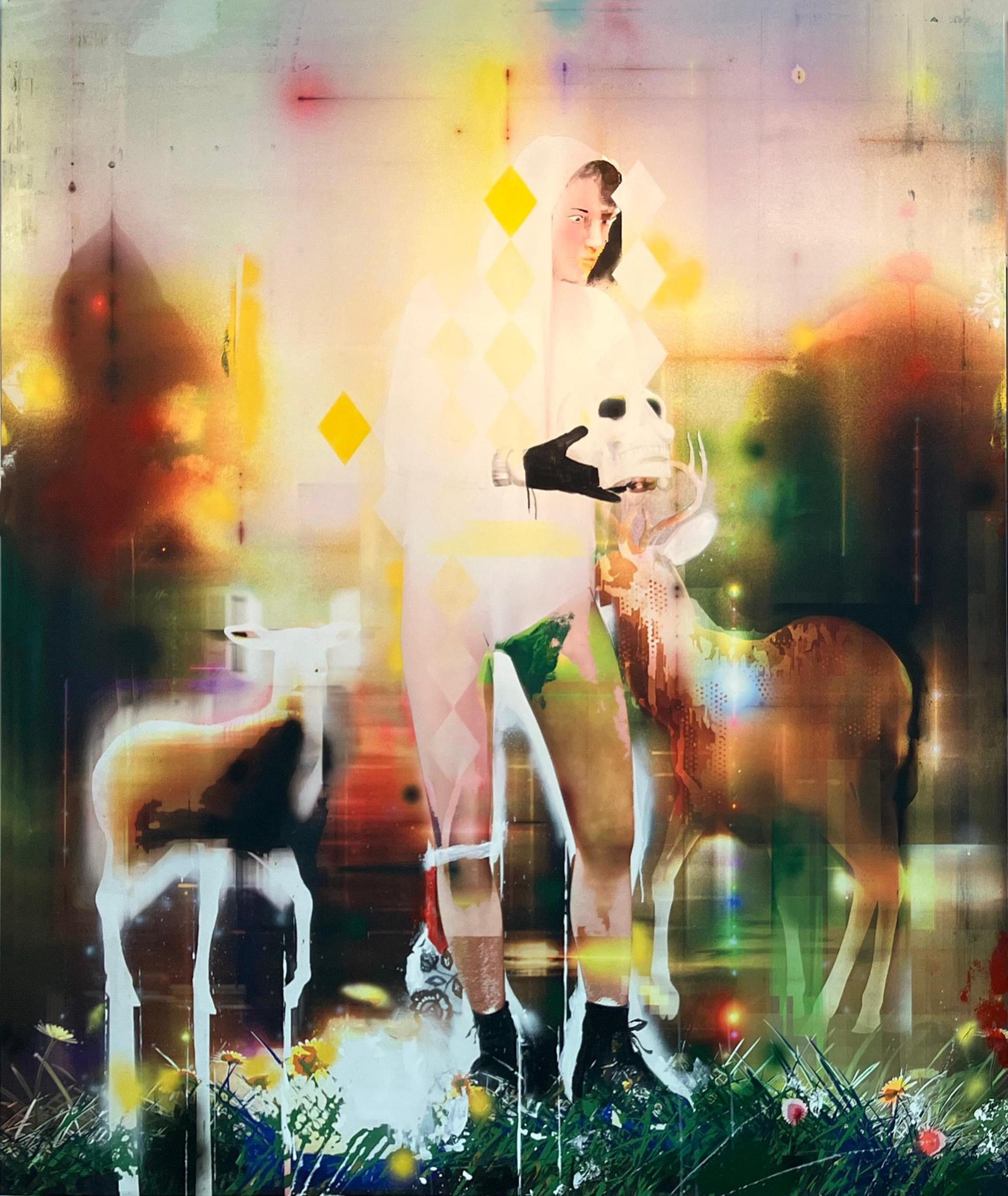 Sisyphus Skull and Counting The Beats Diptych. From The Khloris Series - Abstract Painting by Francisco Larios