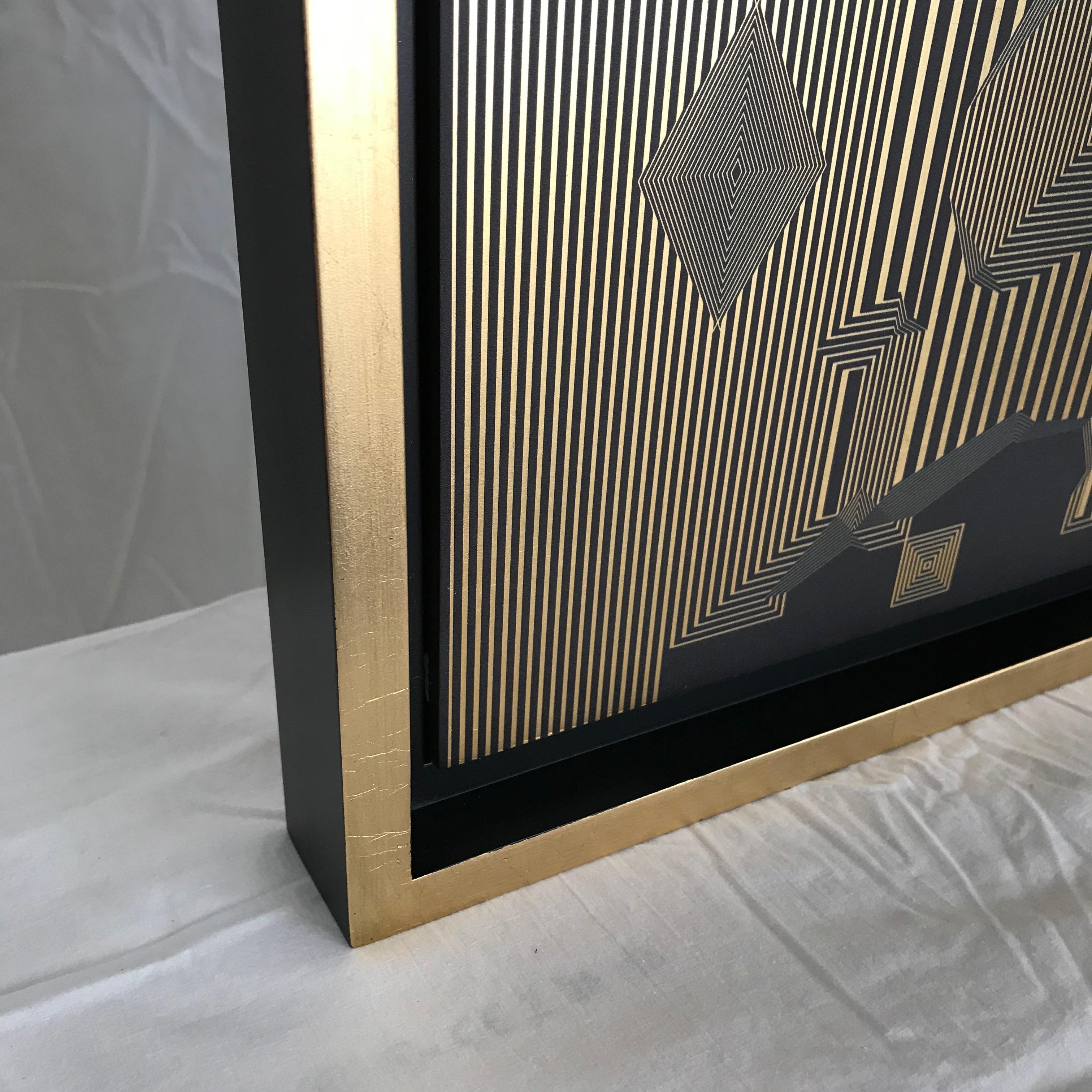 Untitled 15, 2019 by Francisco Larios
Lacquer, Acrylic, oil, and gold leaf on MDF Deep
Image Size: 11.5 in. H x 9.5 in. W
Frame Size: 14 in. H x 11.6 in. W x 1.5 in. D
One of a kind

* Francisco Larios works with painting, open concept drawing and