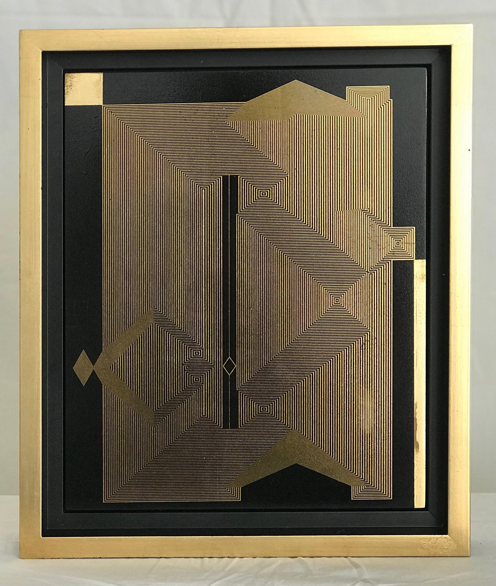 Untitled 16. Mixed Media Abstract Gold Leaf Painting  - Black Abstract Painting by Francisco Larios