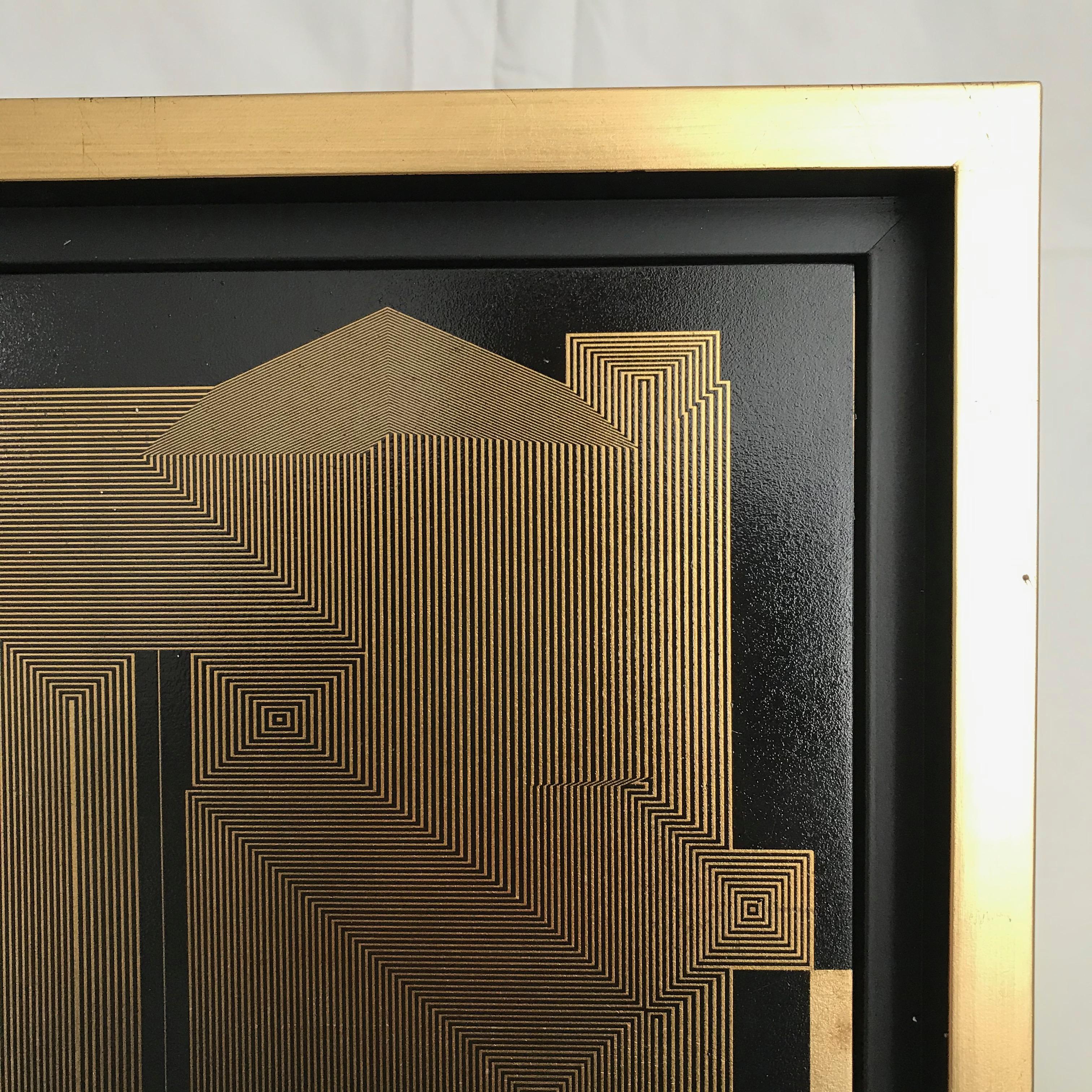 Senza titolo 16. Pittura astratta a tecnica mista con foglia d'oro - Abstract Painting Nero di Francisco Larios