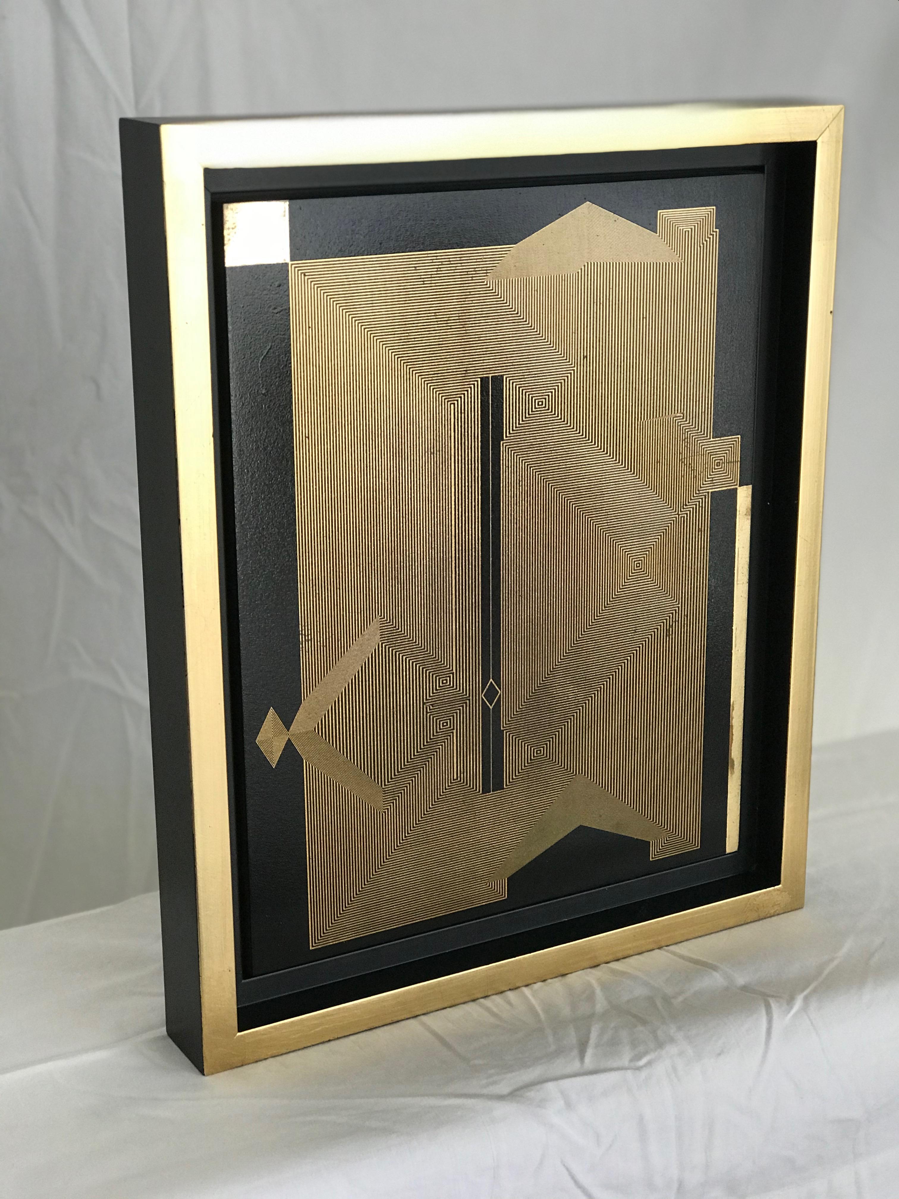 Senza titolo 16. Pittura astratta a tecnica mista con foglia d'oro in vendita 1