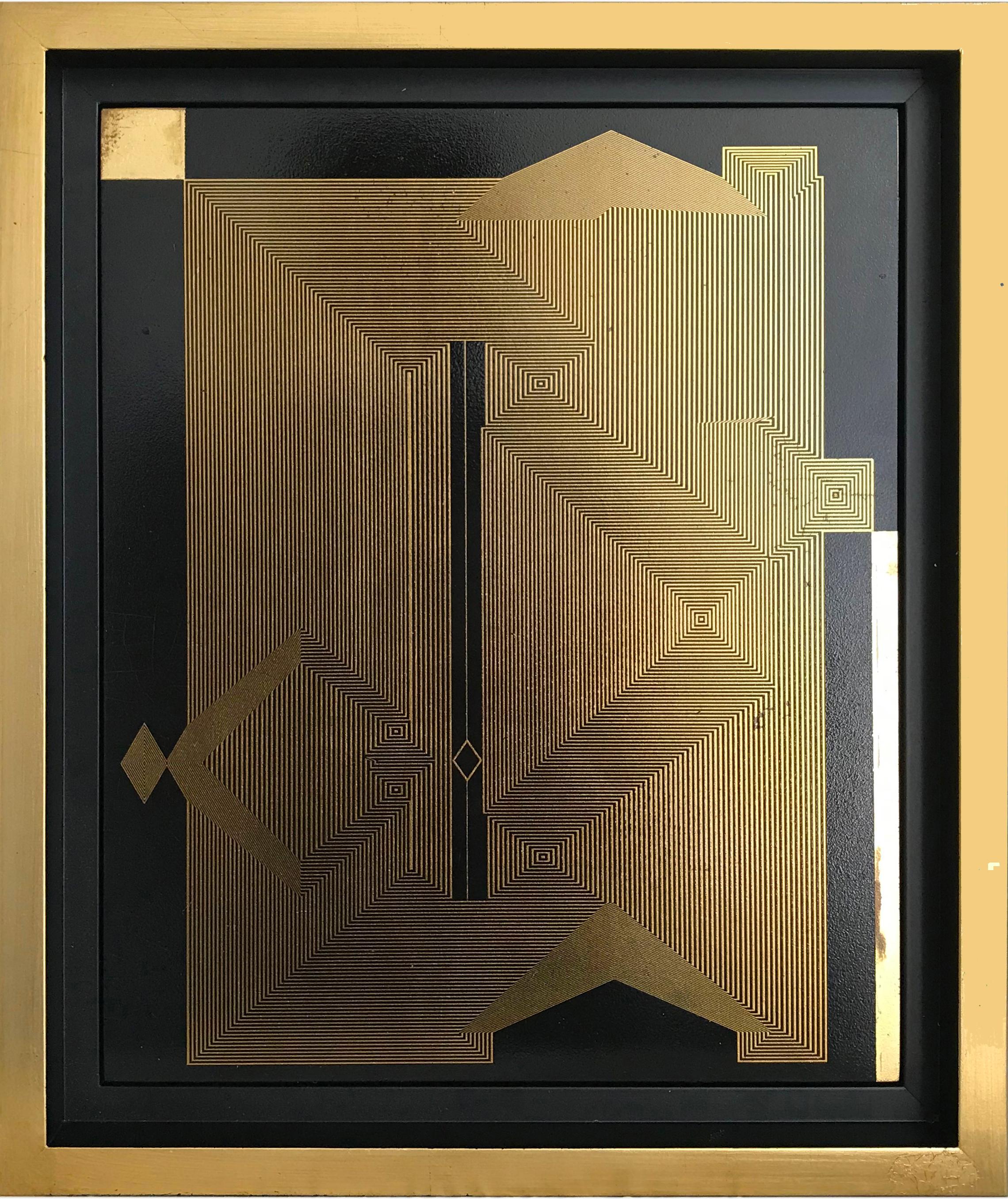 Sans titre 16. Peinture technique mixte abstraite à la feuille d'or