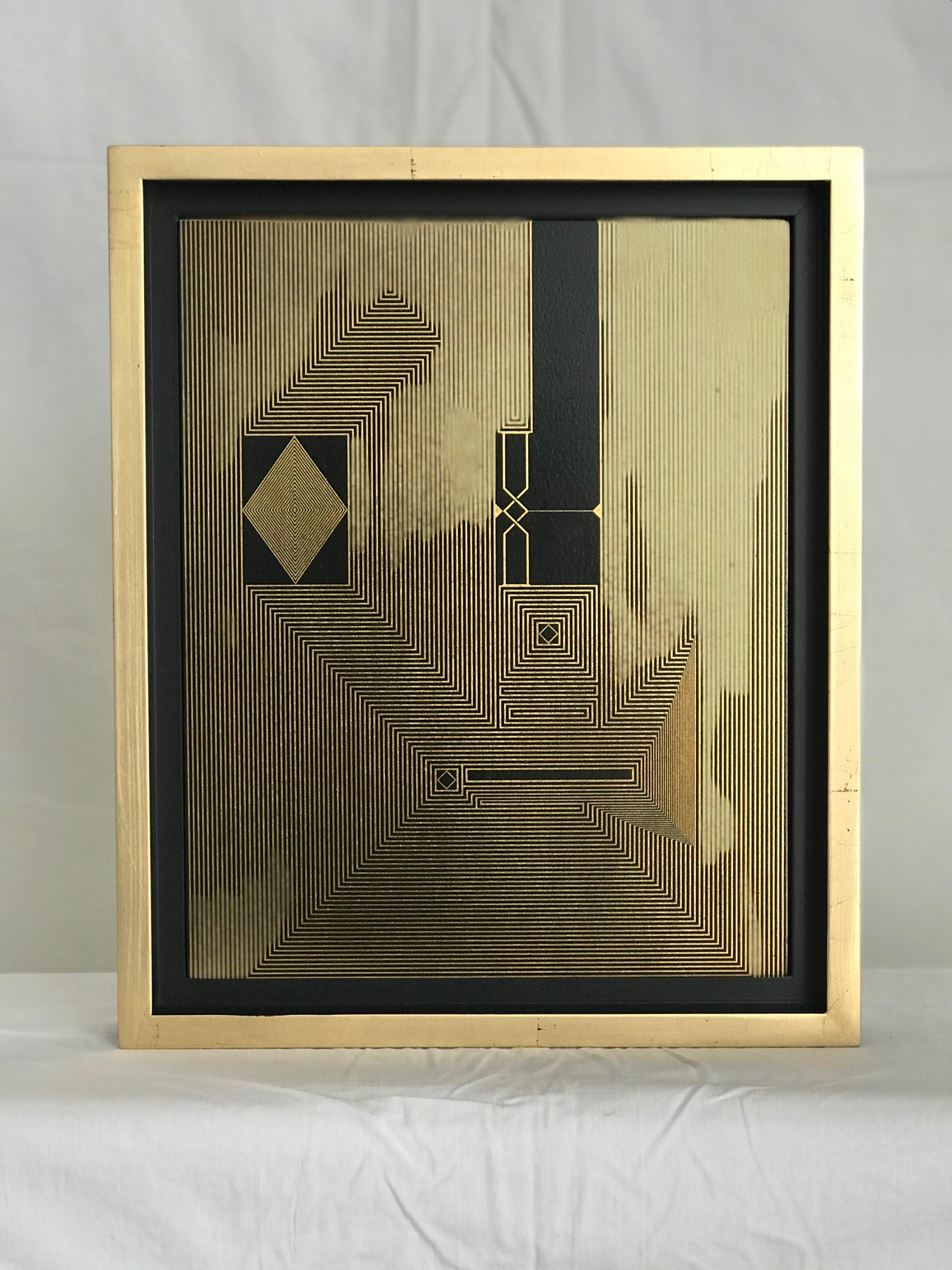 Untitled 17, 2019 by Francisco Larios
Lacquer, Acrylic, oil, and gold leaf on MDF Deep
Image Size: 11.5 in. H x 9.5 in. W
Frame Size: 14 in. H x 11.6 in. W x 1.5 in. D
One of a kind.

 From the  Mexican Ryōan-ji Series.
Ryōan-ji is the Japanese Zen