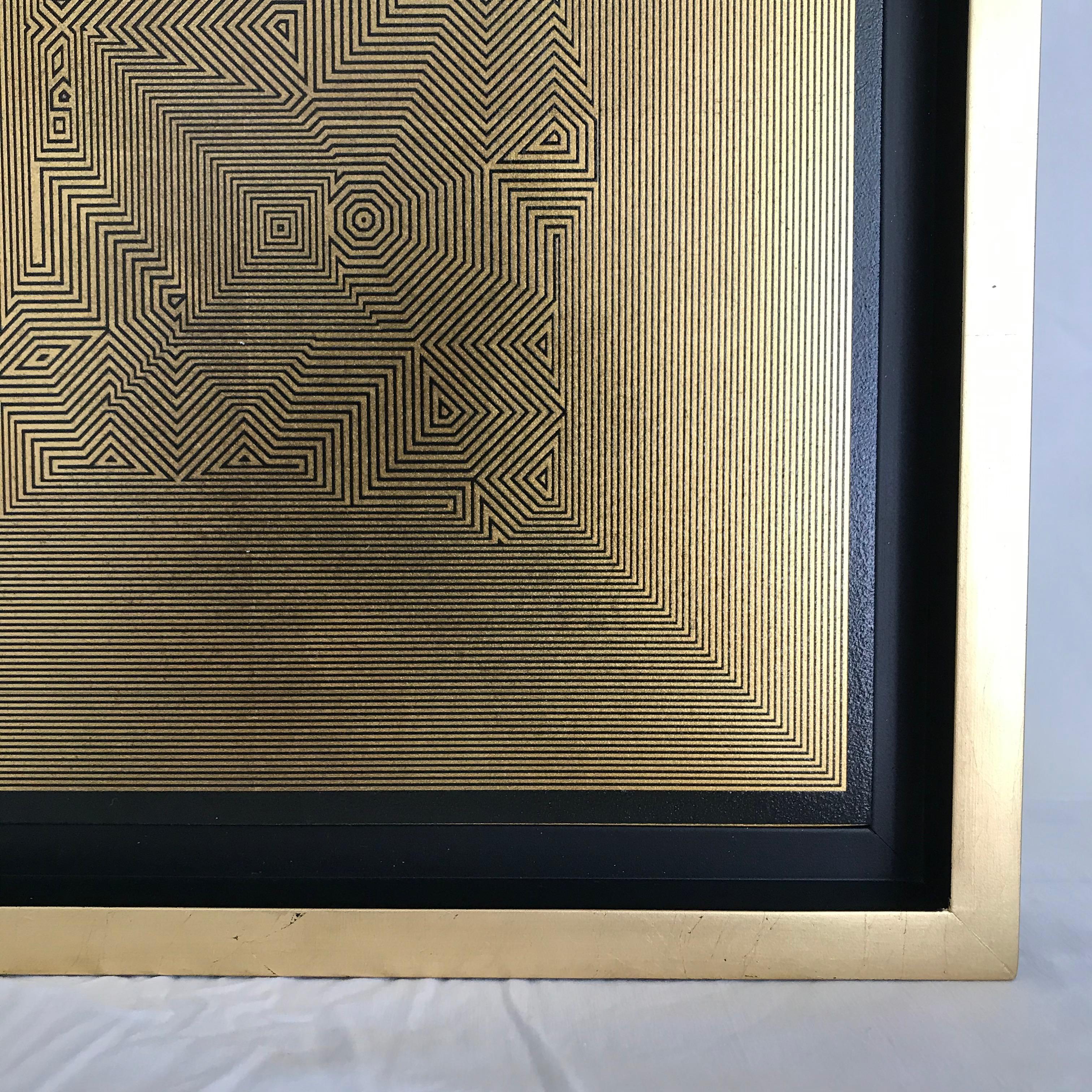 Untitled 18, 2019 by Francisco Larios
Lacquer, Acrylic, oil, and gold leaf on MDF Deep
Image Size: 9.5 in. H x 9.5 in. W
Frame Size: 11.6 in. H x 11.6 in. W x 1.5 in. D
One of a kind.
 
 From the  Mexican Ryōan-ji Series.
Ryōan-ji is the Japanese