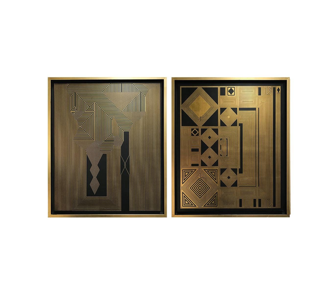 Untitled 26 and Untitled 24, Mixed media abstract gold leaf painting 