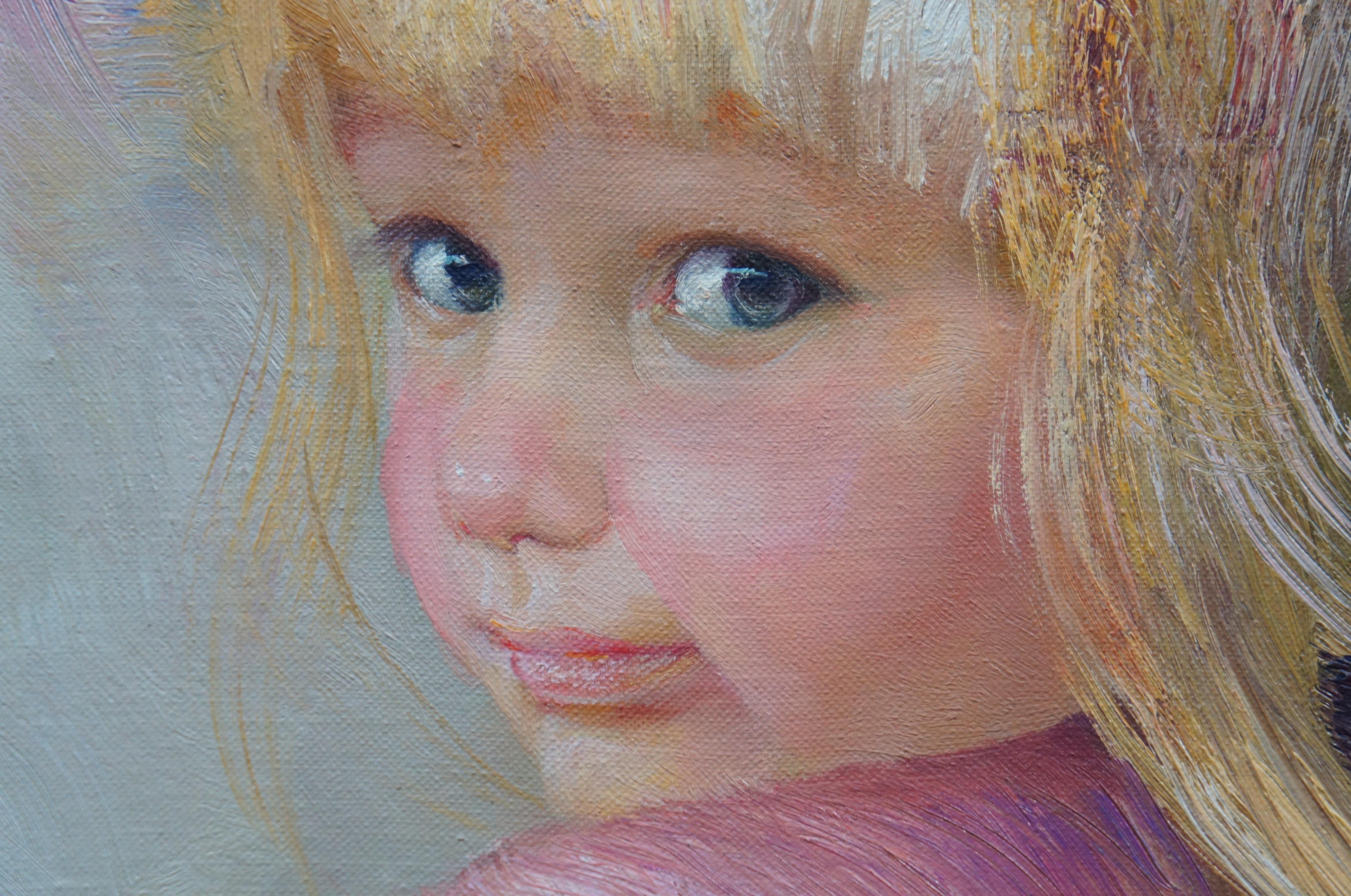Francisco Masseria Original Oil Painting on Canvas Portrait of a Blonde Girl 3
