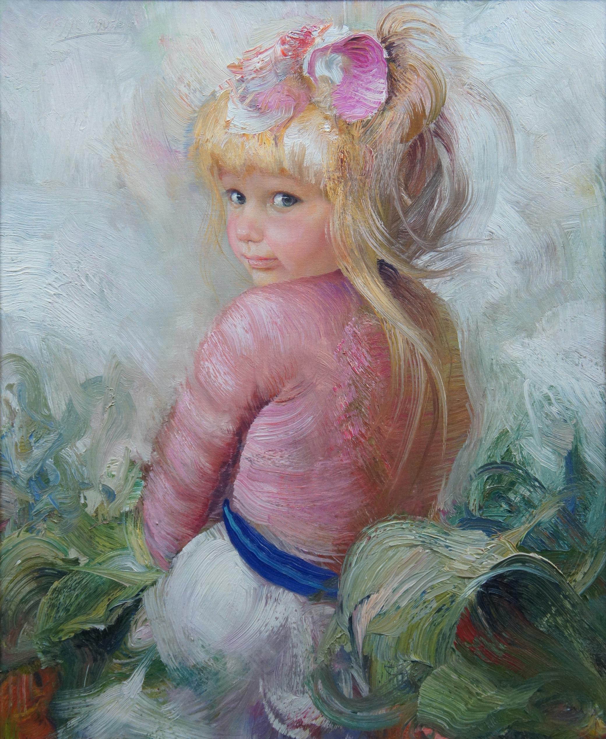Expressionist Francisco Masseria Original Oil Painting on Canvas Portrait of a Blonde Girl