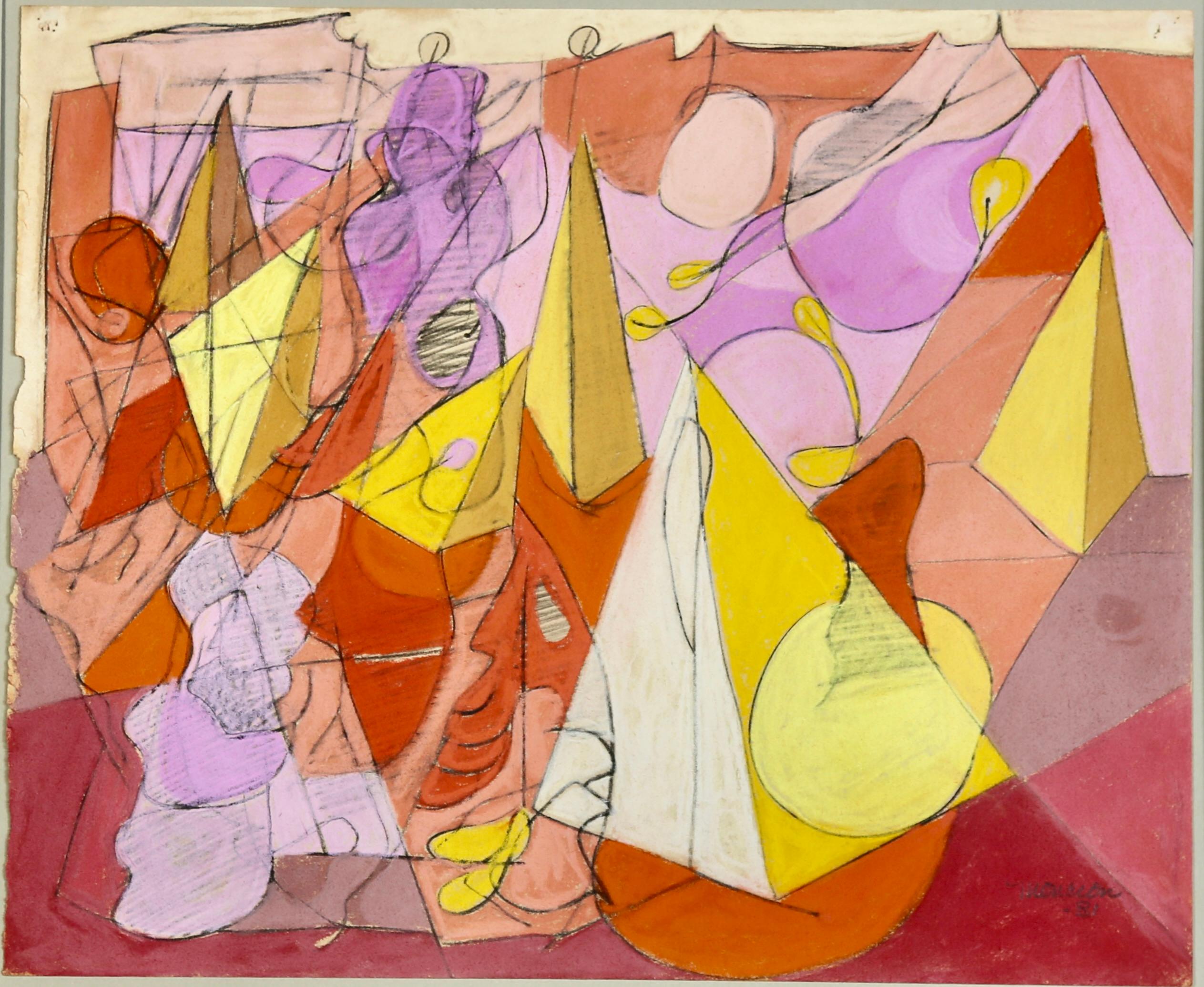Bourrée Fantasque #4 Pastel sur papier Milieu du 20e siècle Modernity tel que vu sur 'Étoile' - Art de Francisco Moncion