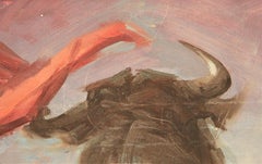 Modern Abstract Blue Toned Nude Bull Fighter Landscape Painting