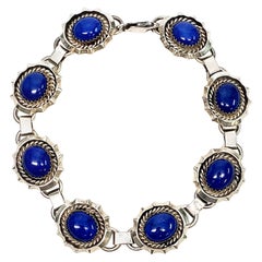 Vintage Francisco Native American Sterling Silver Lapis Lazuli Link Bracelet