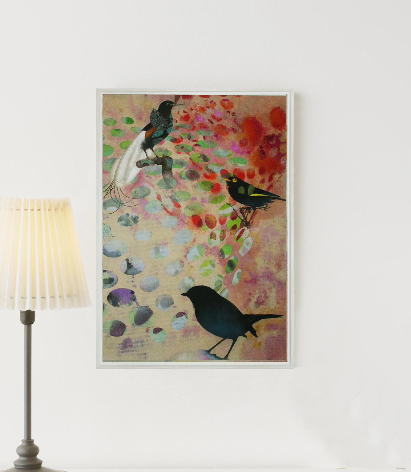 Vögel 018 – Zeitgenössisch, abstrakt, expressionistisch, modern, Straßenkunst, Surrealistisch – Painting von Francisco Nicolás