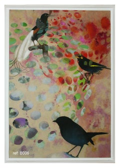 Vogele 018- Zeitgenössisches, abstraktes Gemälde, Tiere, Stilleben, figuratives, nackt