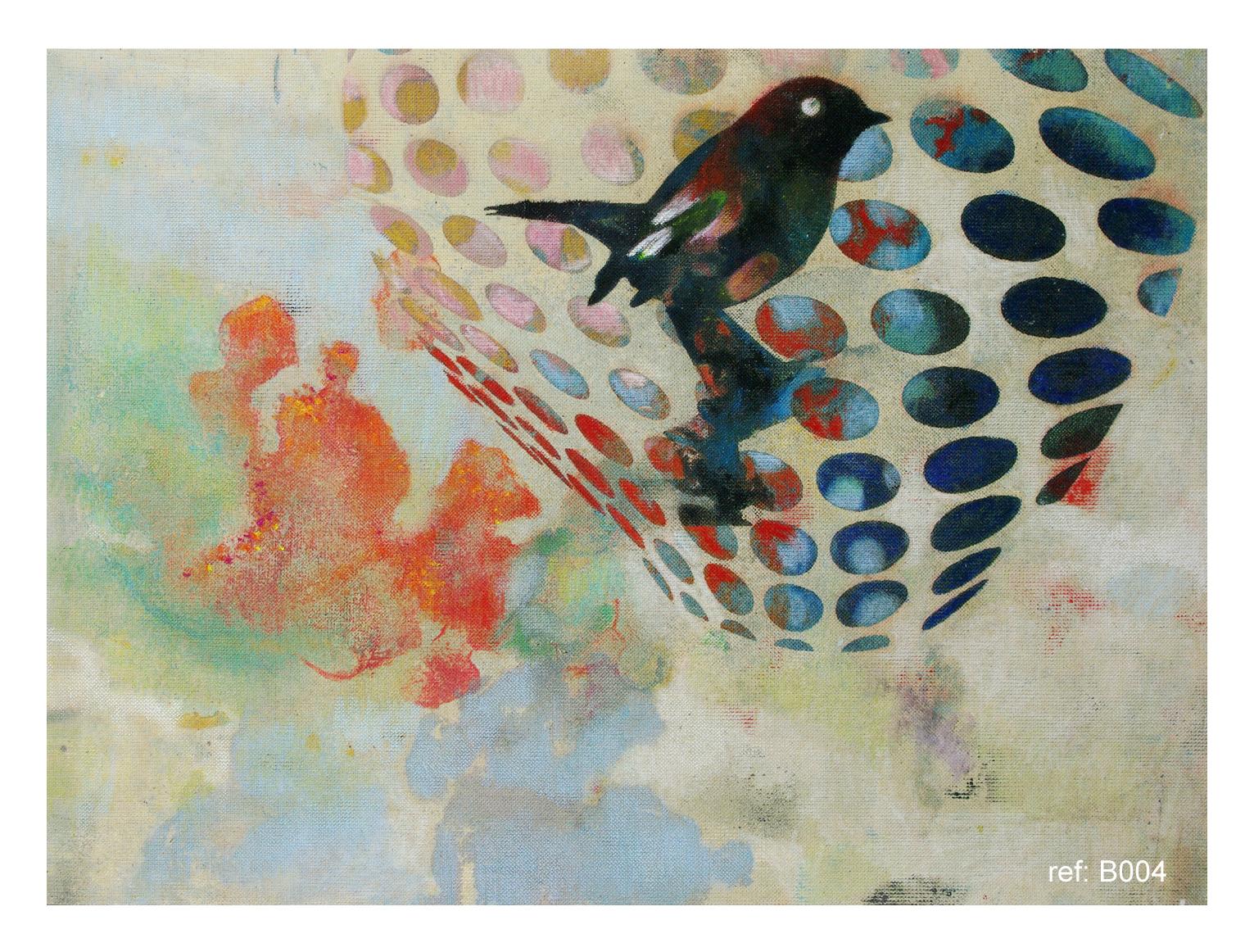 Vögel 019 – Zeitgenössisch, abstrakt, expressionistisch, modern, Straßenkunst, Surrealistisch – Mixed Media Art von Francisco Nicolás