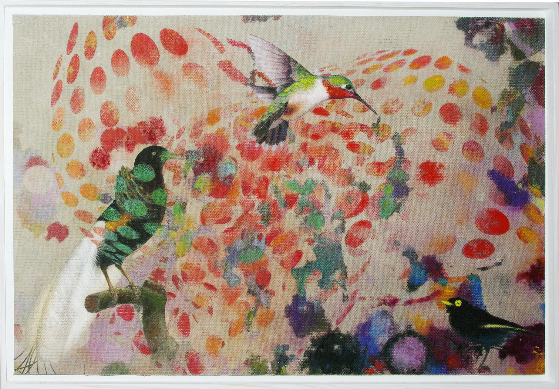 Vogele 019 – Mixed Media, Zeitgenössisch, Tiere, Gemälde, Acryl , Abstrakt – Mixed Media Art von Francisco Nicolás