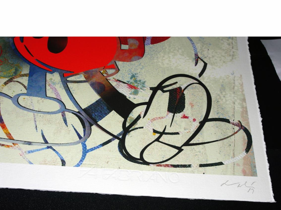 M016-Figurative, Pop art. Street art, Modern, Contemporary, Abstract Mickey Mous - Beige Portrait Print by Francisco Nicolás