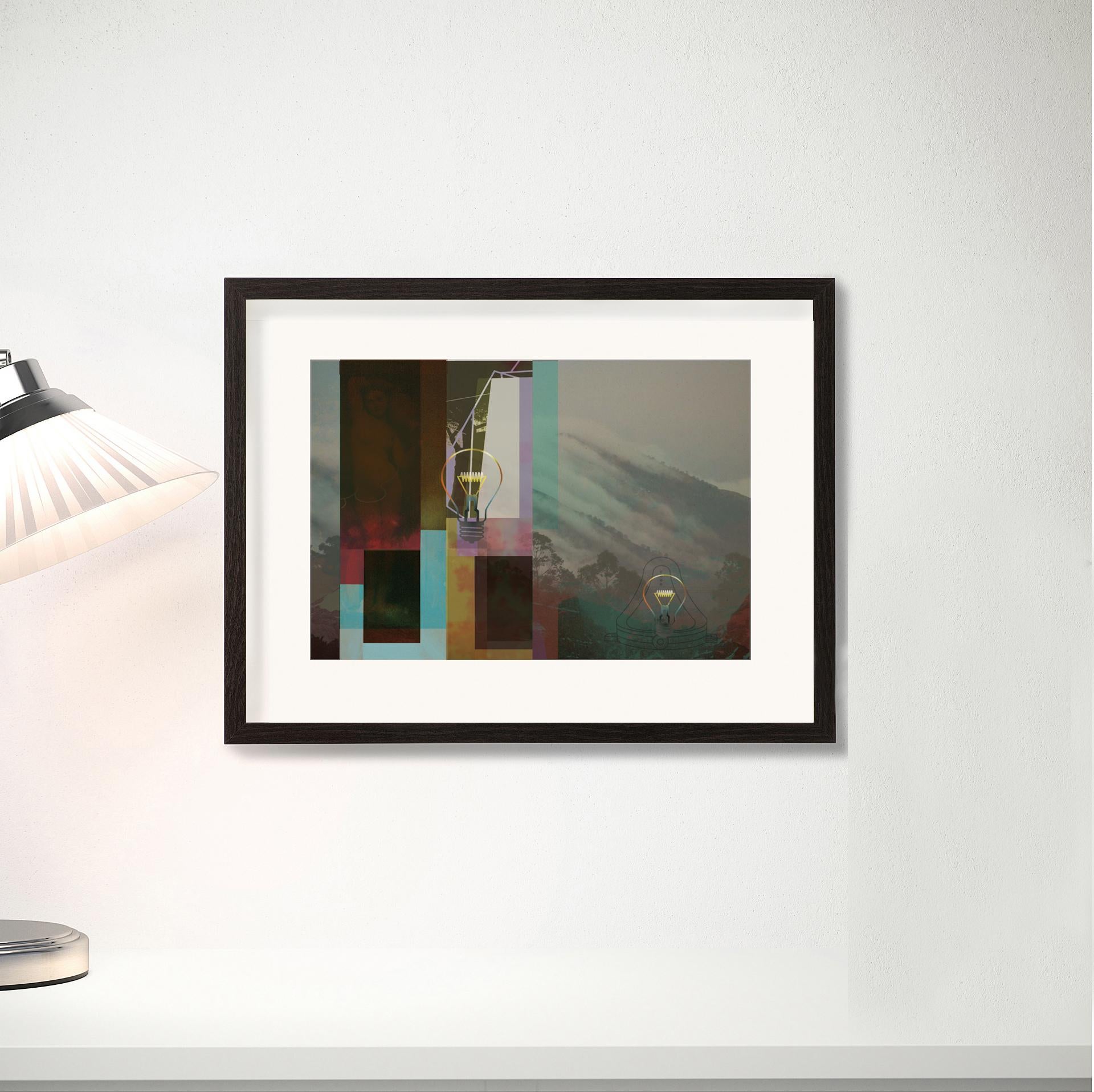 Zwei Lichter – Zeitgenössisch, abstrakt, minimalistisch, modern, surrealistisch, Landschaft (Abstrakt), Mixed Media Art, von Francisco Nicolás
