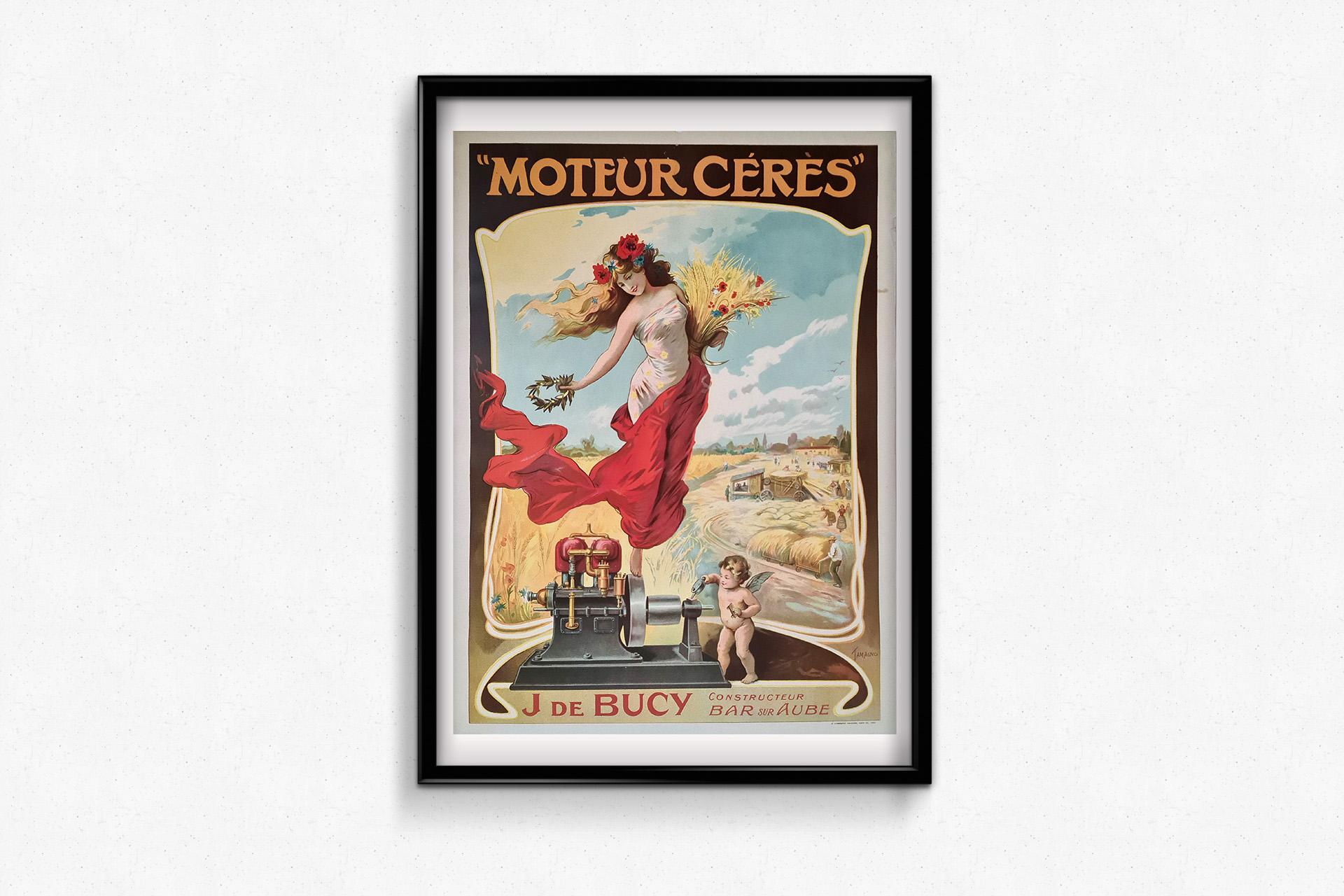 Circa 1900 original advertising poster for Moteur Cérès by Tamagno For Sale 2