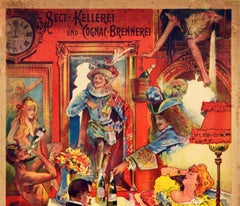 Original Antique Poster Sect Kellerei Champagne Cognac Brennerei Belle Epoque