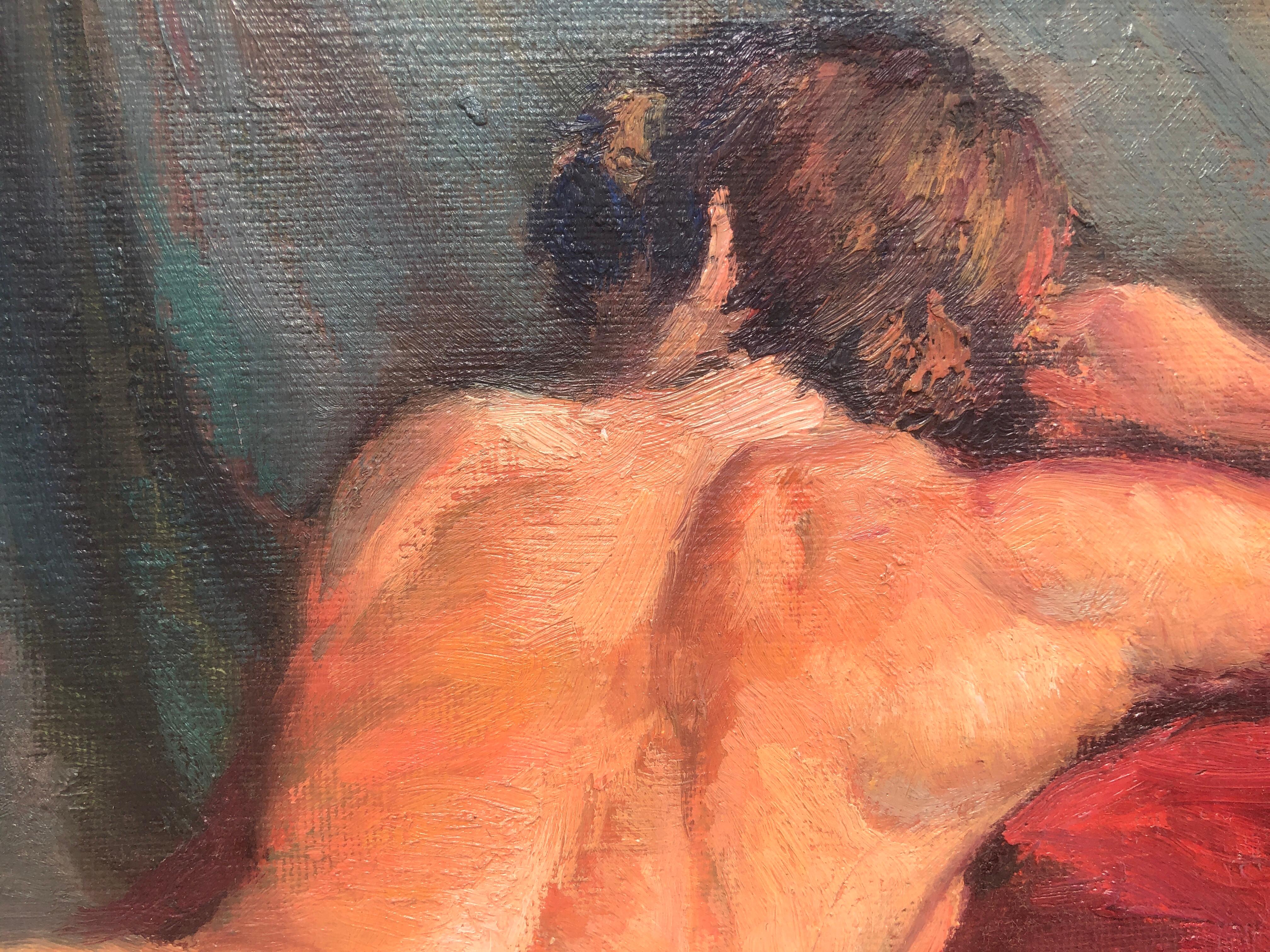 femme nue femme huile sur toile peinture - Post-impressionnisme Painting par Francisco Ortiz